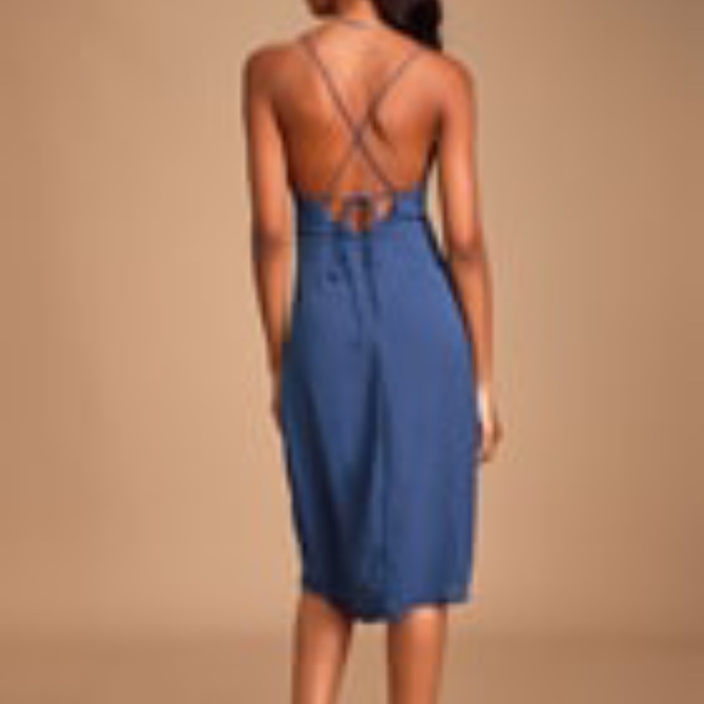 Lulu's Blue Backless Surplice Midi Dress - Picture 3 of 4